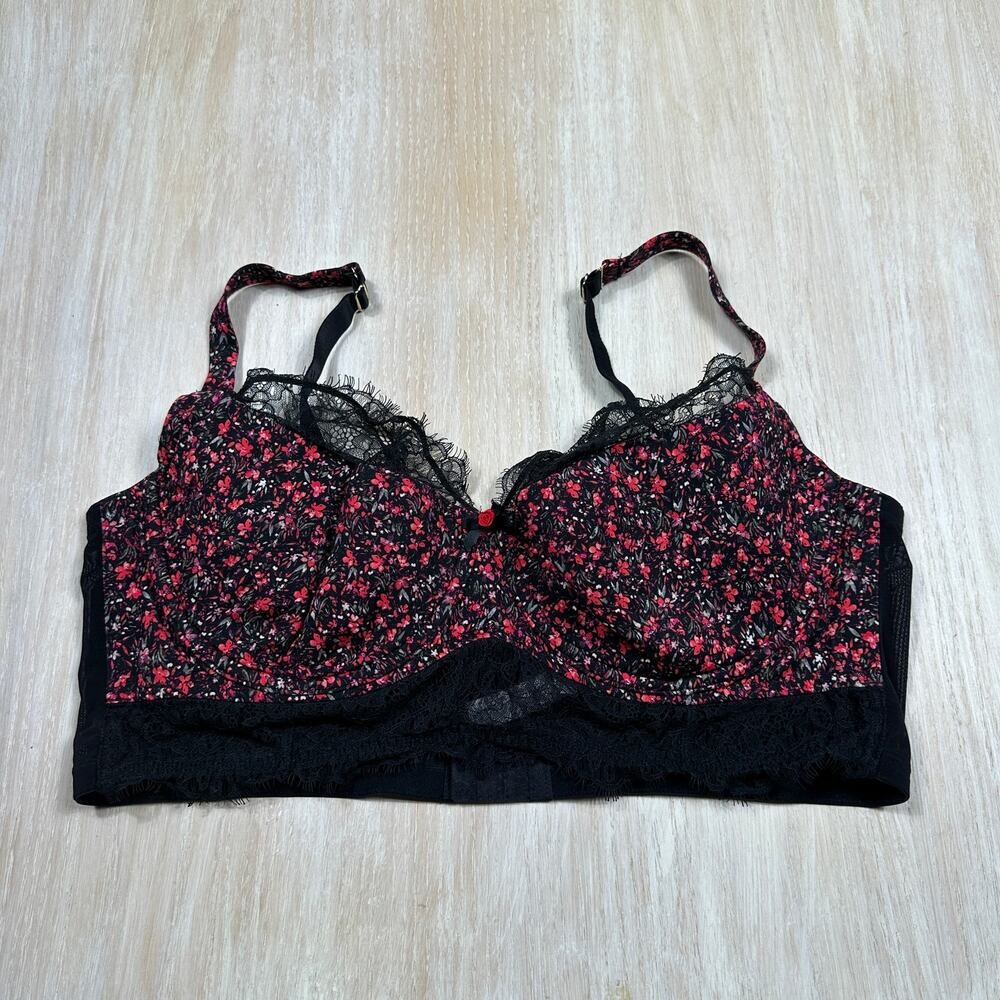 Cacique Black Red Seriously Sexy French Balconette Boudoir Romantic Bra 44DD